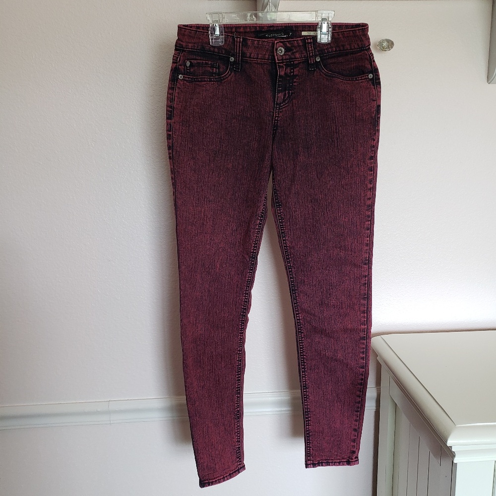 Hot Topic Lovesick Black Red Wash Skinny Jeans